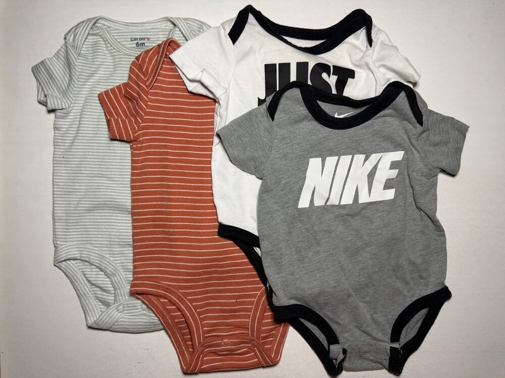 Baby Boy Bodysuit Lot of 4 Nike Carter’s Size 6M Short Sleeve Onesies